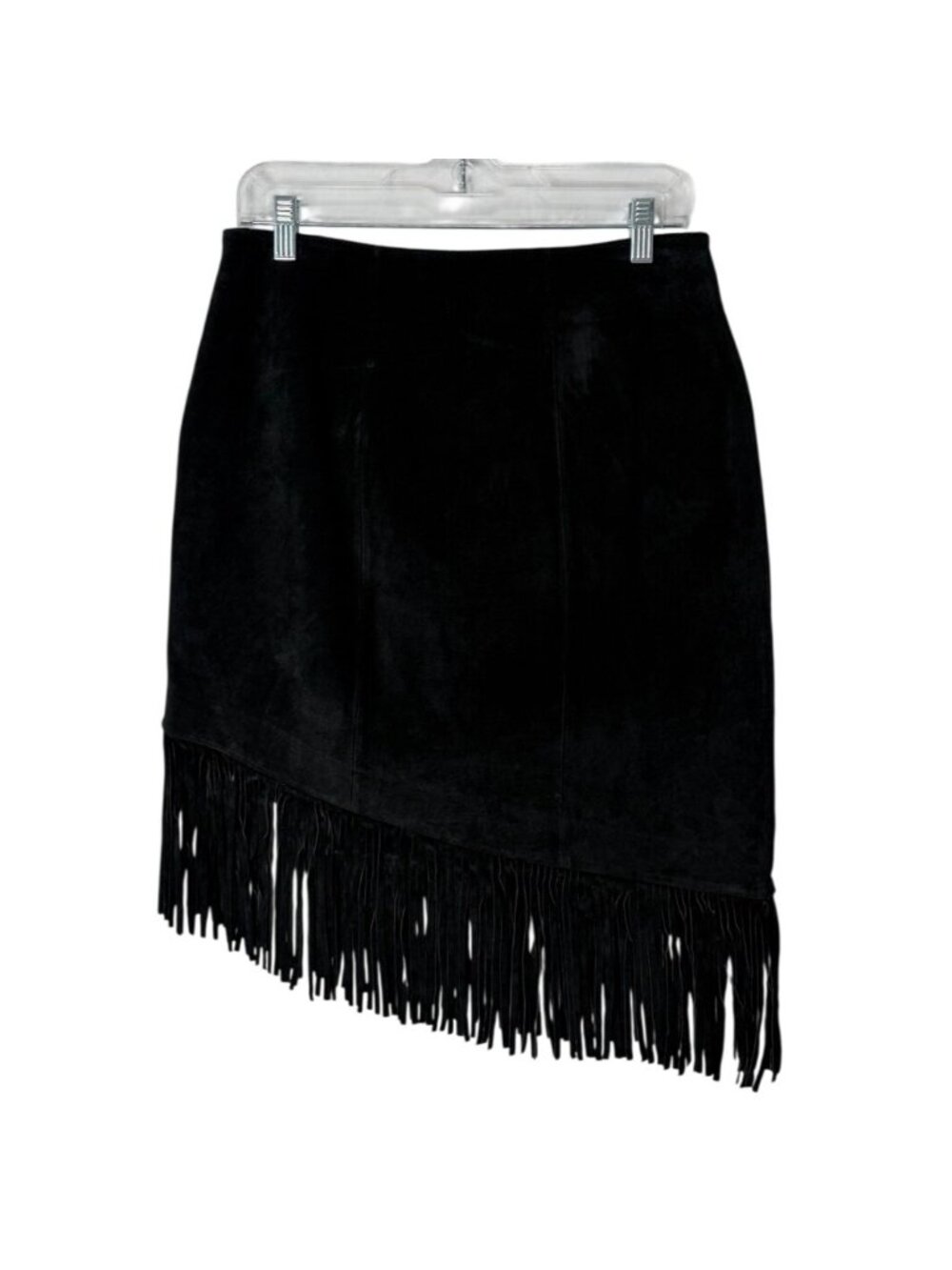 Lew Magram Womens Size 12 Black Suede Fringe Skirt Asymmetrical Vintage Western - Picture 2 of 8